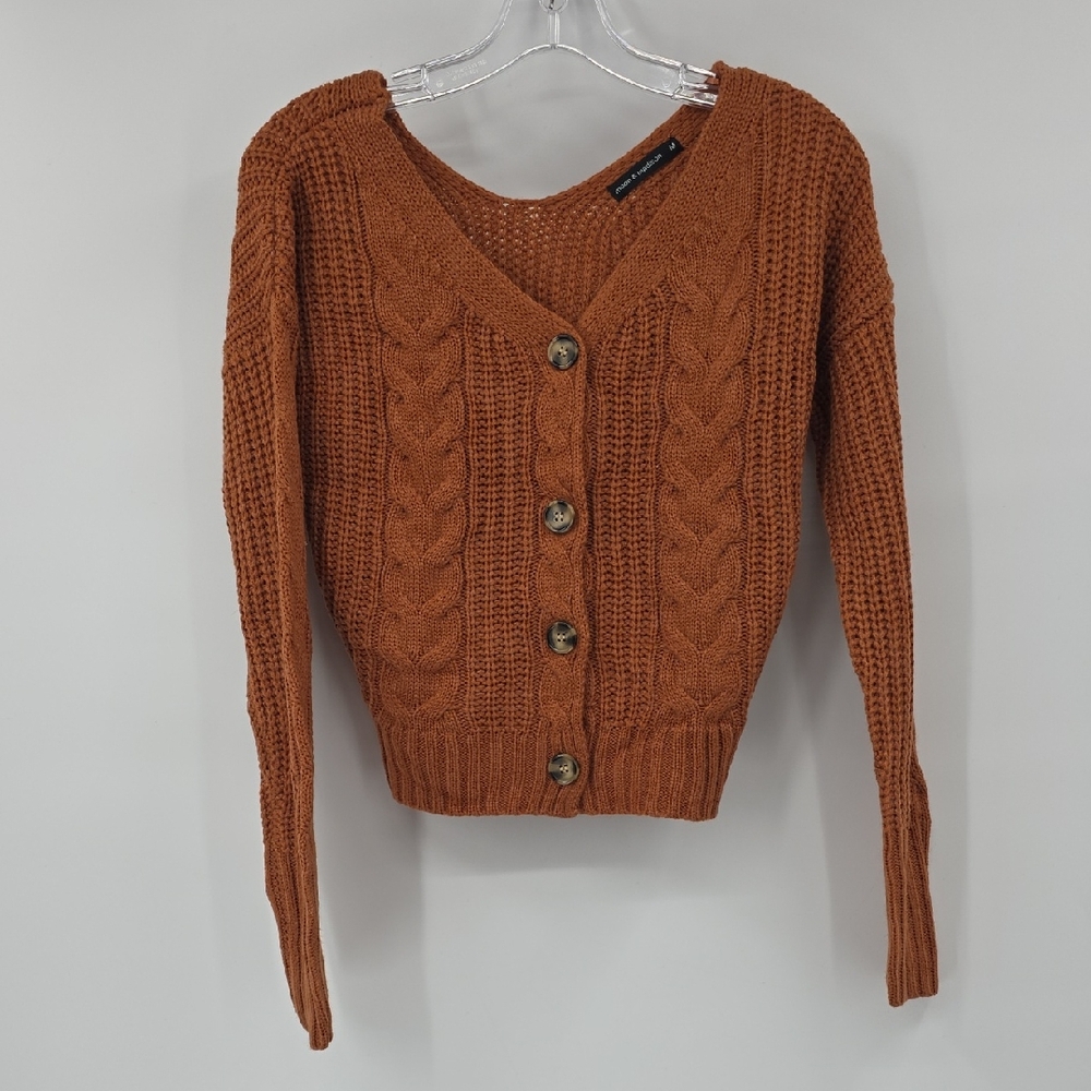 Moon & Madison Women's Cable Knit Button-Up Sweater - Rust Size M